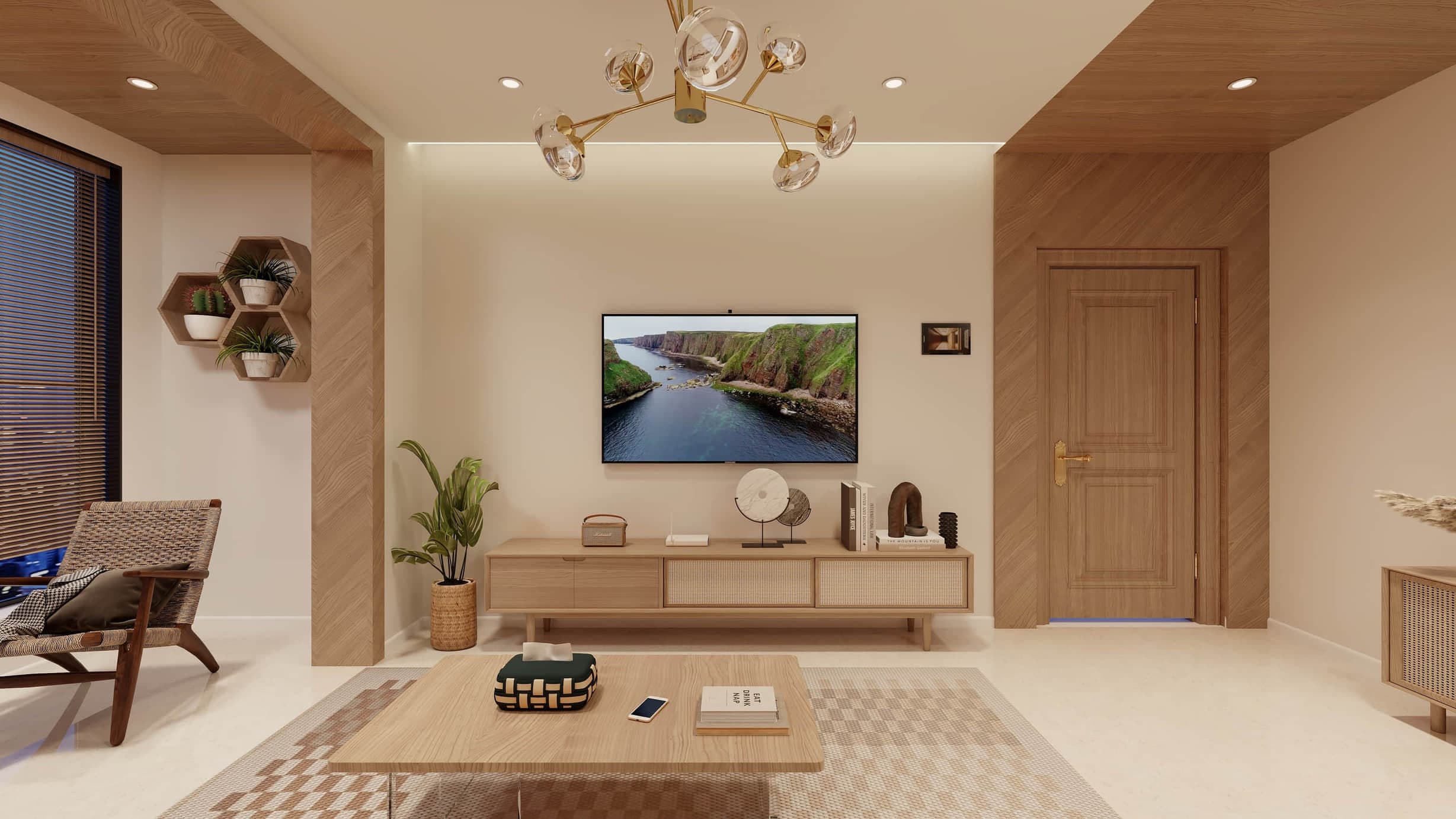 Interior of a thoughtfully designed living room by Novelty Spaces, architecture and interior design studio in Salem, Tamil Nadu